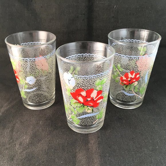 Vintage Firna Floral Juice Glasses Set of 3 - Picture 3 of 3